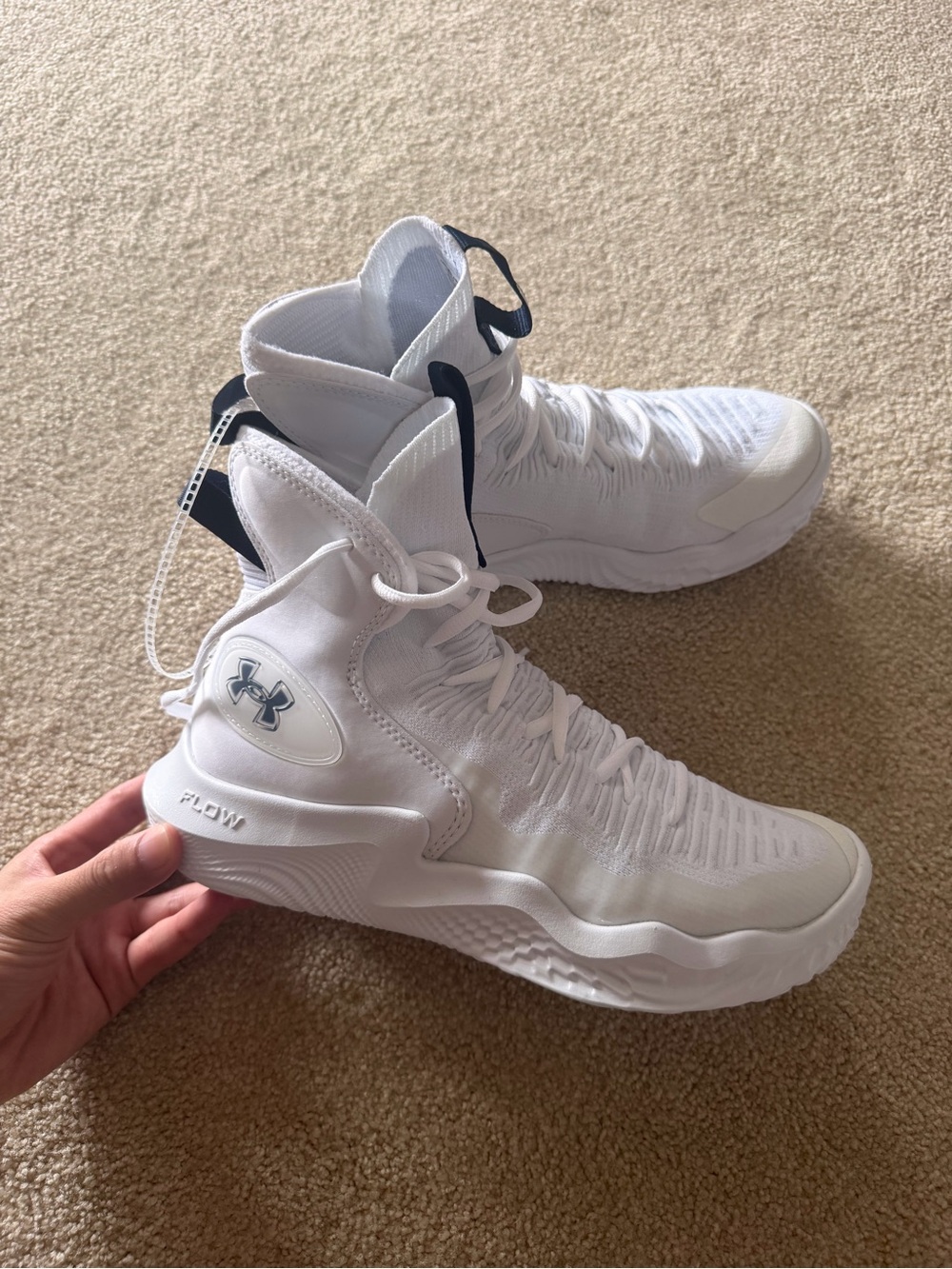 Under Armour White High-Top Basketball Sneakers with Black Accents